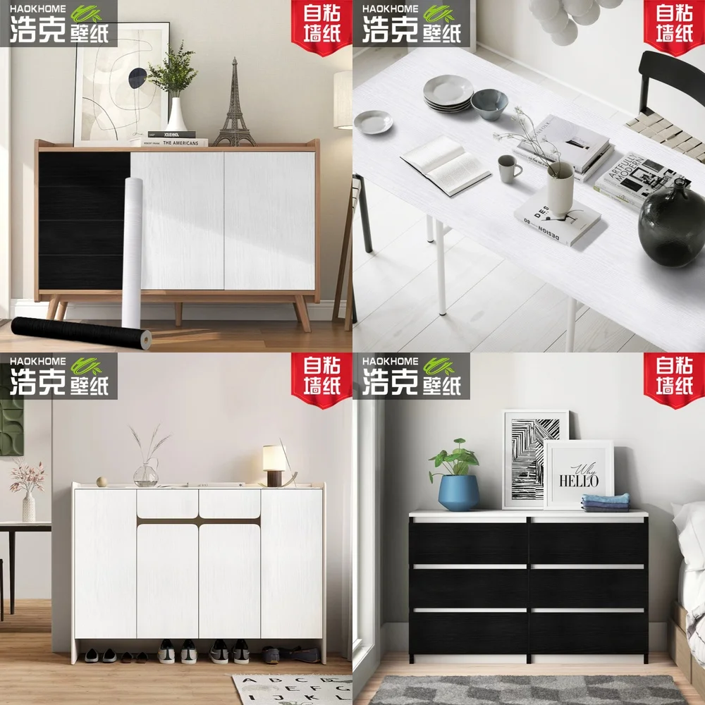 

Черно-белые самоклеящиеся обои, наклейка для ремонта мебели, водонепроницаемая крышка для стола, шкаф, дверь шкафа, пленка под дерево