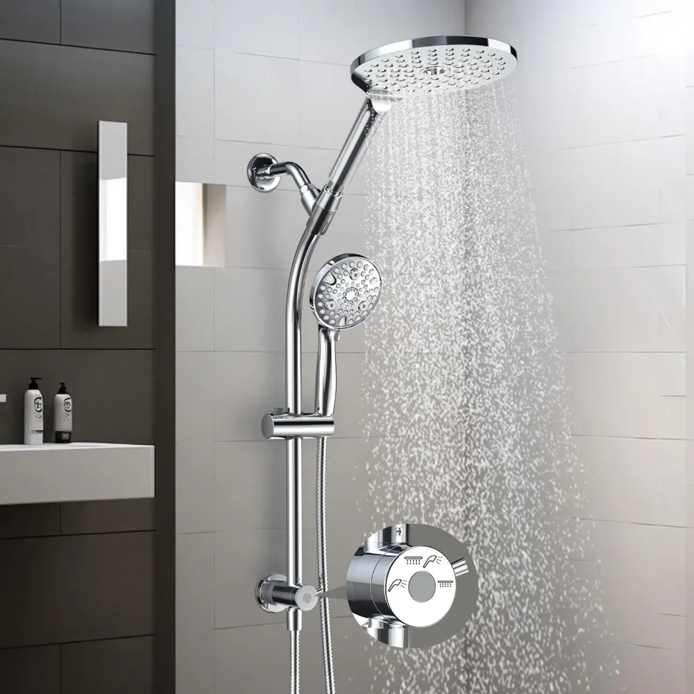 7.5 Rotatable Dual Shower Head with Handheld Combo, Enjoy High Pressure Rainfall Spa, Polished Chrome Finish Shower Head