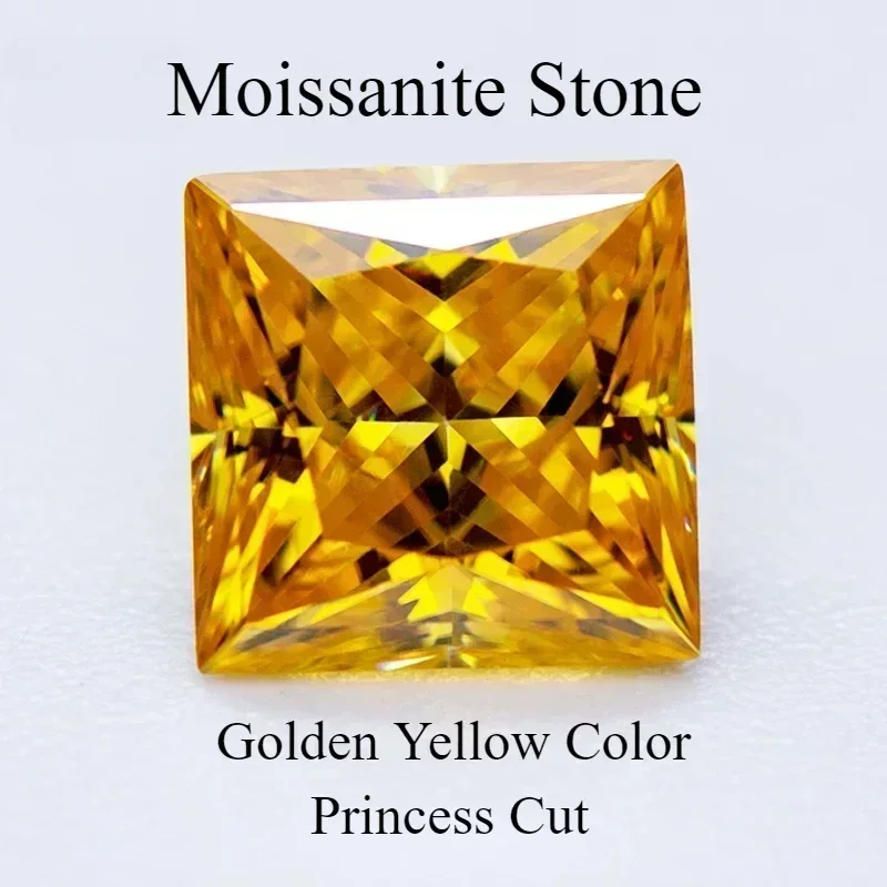 

NEW Moissanite Stone Princess Cut Golden Yellow Color Gemstone Lab Grown Diamond For Advanced Jewel Making With GRA CertificateN