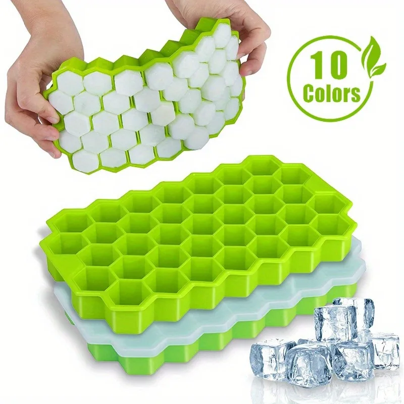 Hexagonal Silicone Ice Cube Tray - Green Honeycomb Design, Easy to Clean, Durable Ice Mold for Home Kitchen Use