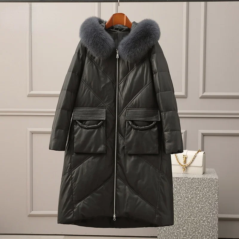 Yane 2021 inverno 100% giacche in vera pelle Warm Big Fox Fur Collar Down Coat cappotti in pelle di montone da donna Abrigos Mujer Gmm822