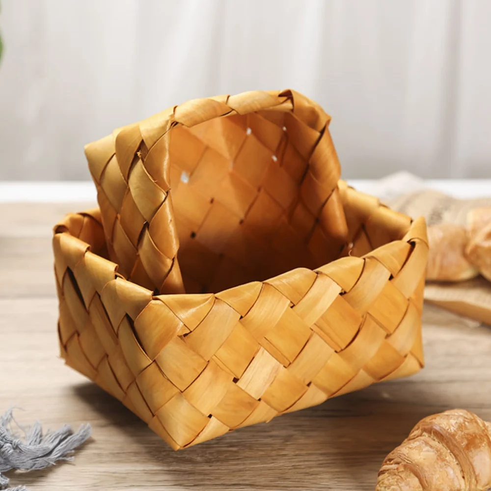 1PC Bamboo Bread Basket Fruit Vegetables Egg Storage Basketry Snacks Container Picnic Organizer Kitchen Nesting Storage Basket