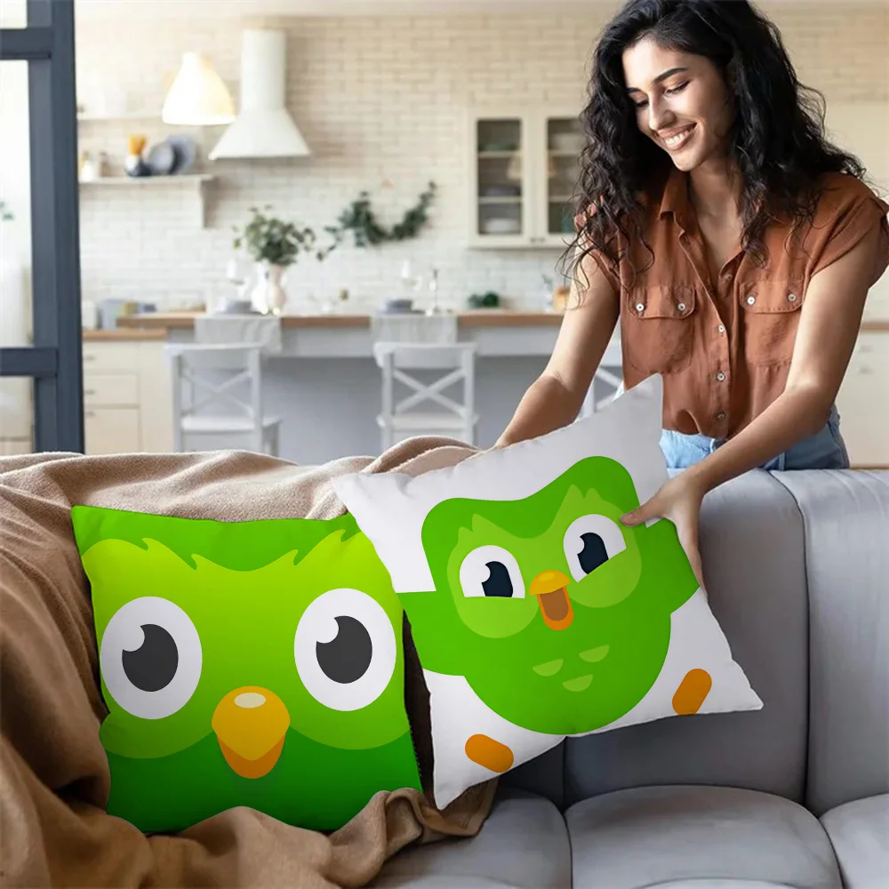 Duolingos Pillow Covers Cartoon Sofa Decorative Home Double-sided Printing Short Plush Cute Cushion Cover