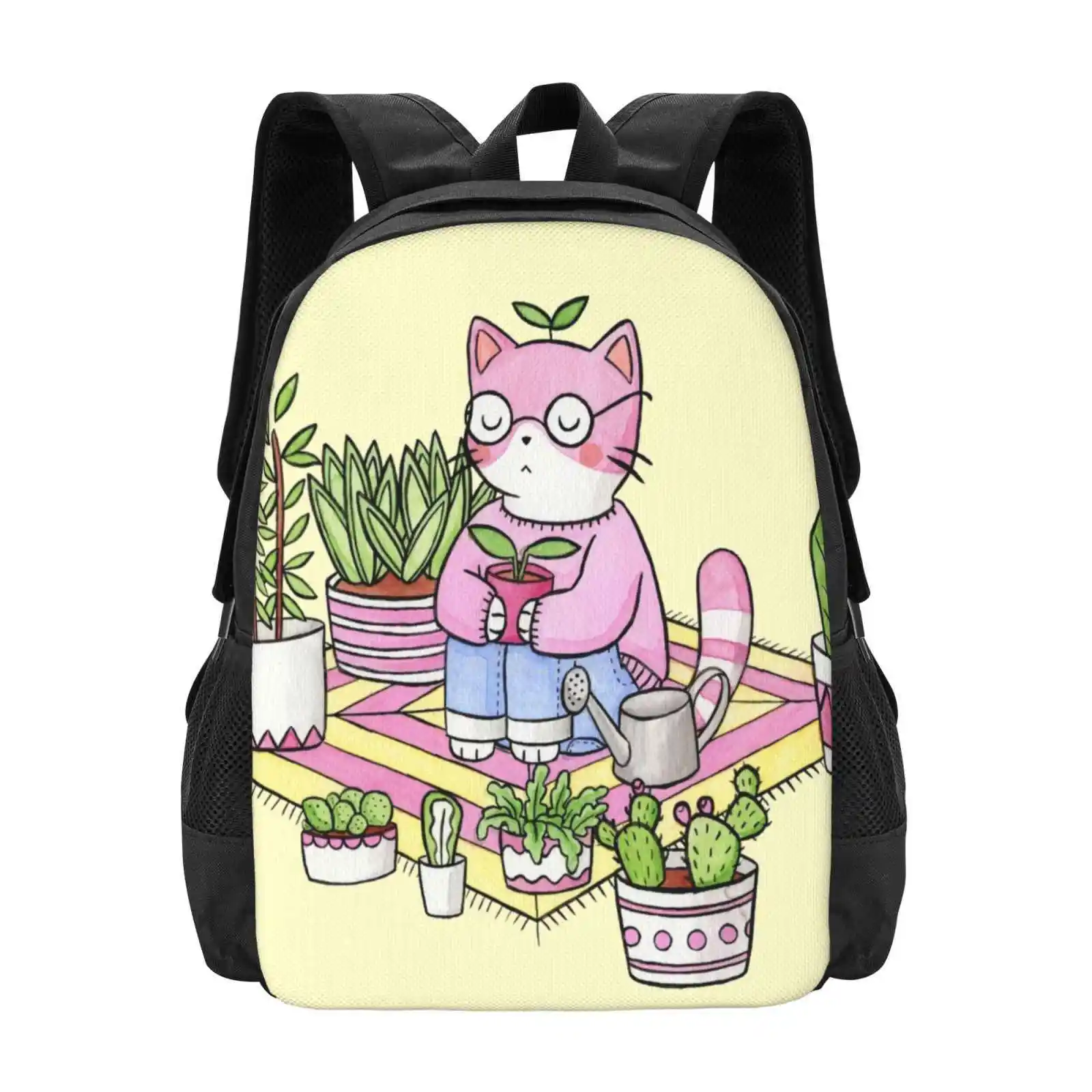 Cacti Meditation Hot Sale Schoolbag Backpack Fashion Bags Kitty Animal Cats Cactus Cacti Houseplants Meditation Potplant Pot