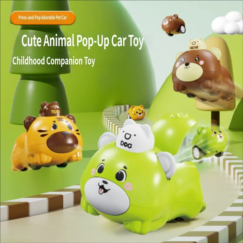 

Press Forward Animal Toy Car Collision Ejection Children's Gift Cute Cartoon Vehicle Kids Toodelers Mini Bump Launch Car Toy