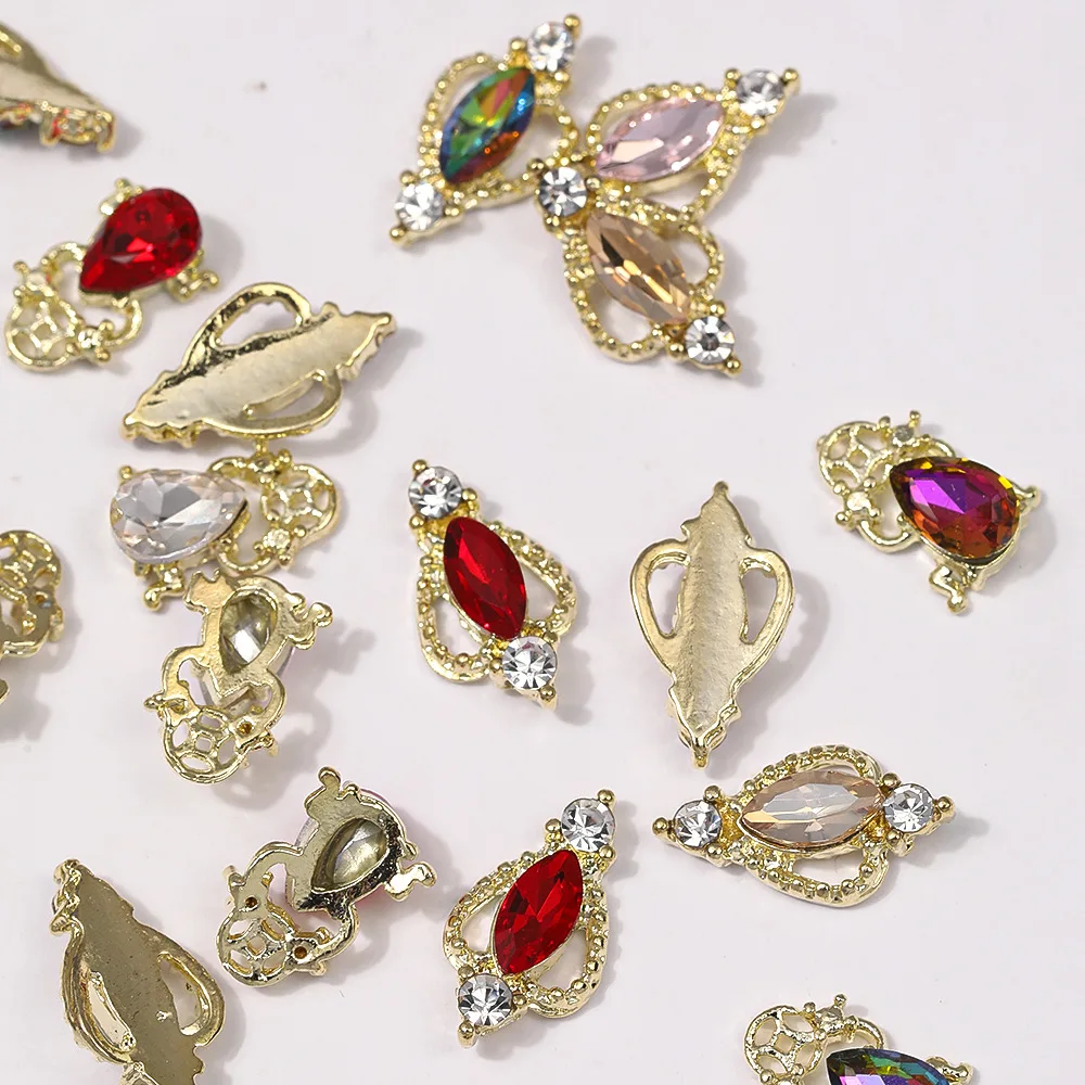 10PCS 3D Luxury Alloy Nail Art Rhinestone Charms Jewelry Parts Accessories For Baroque Nails Decoration Manicure Decor Supplies