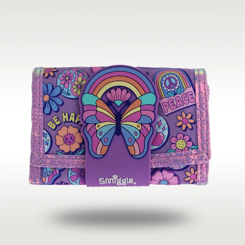 

Australia smiggle children's wallet girls Purple Rainbow Butterfly clutch wallet leather folder three layers card bag 5 inches
