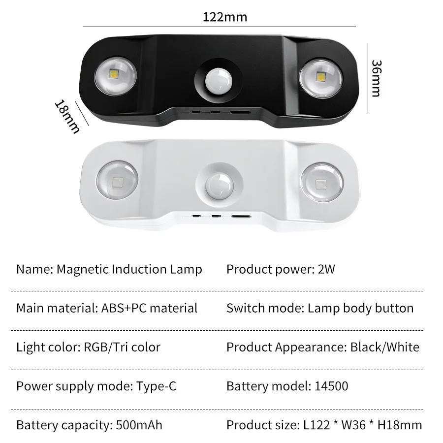 LED Wall Lamp with PIR Human Body Sensor Magnetic Night Light USB Rechargeable Cabinet Light 3 Color or RGB  for Indoor Stair - view 6