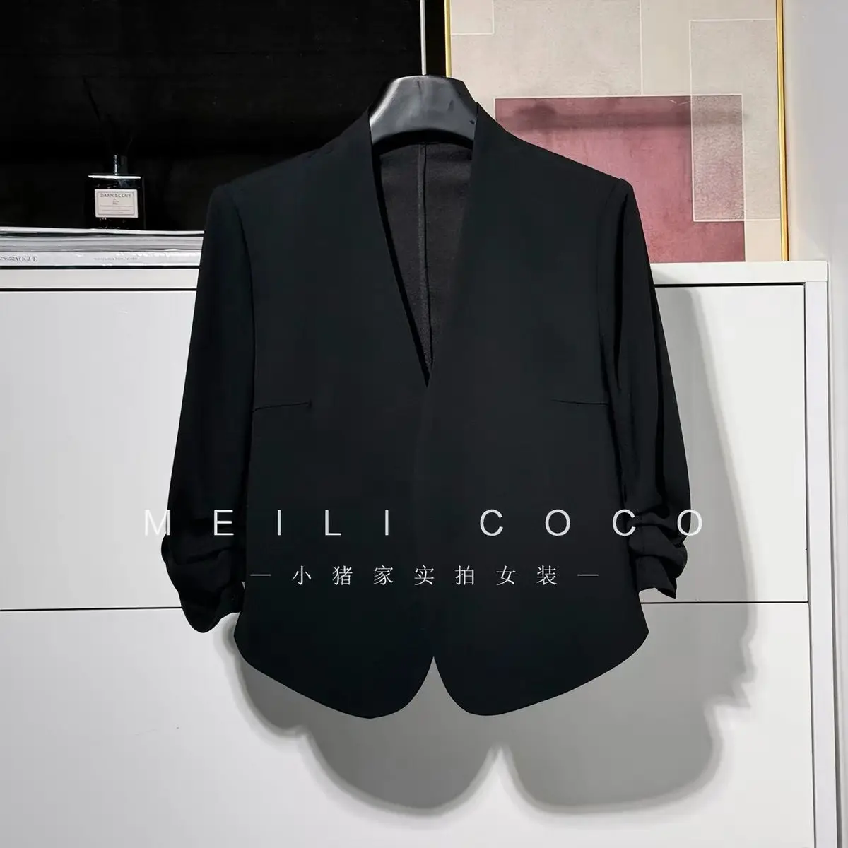 Summer Single-Layer Tthin Collarless Small Suit For Women! Temperament Commuting OL Seven-Quarter-Sleeved Short Cardigan Jacket