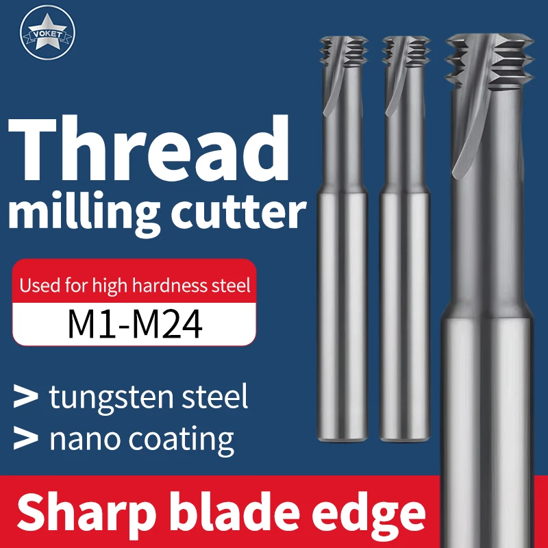 

VOKET TAP Three Tooth Thread Milling Cutter CNC Carbide Tungsten Steel ISO High Hardness M1-M24 mills Cutter High Quality