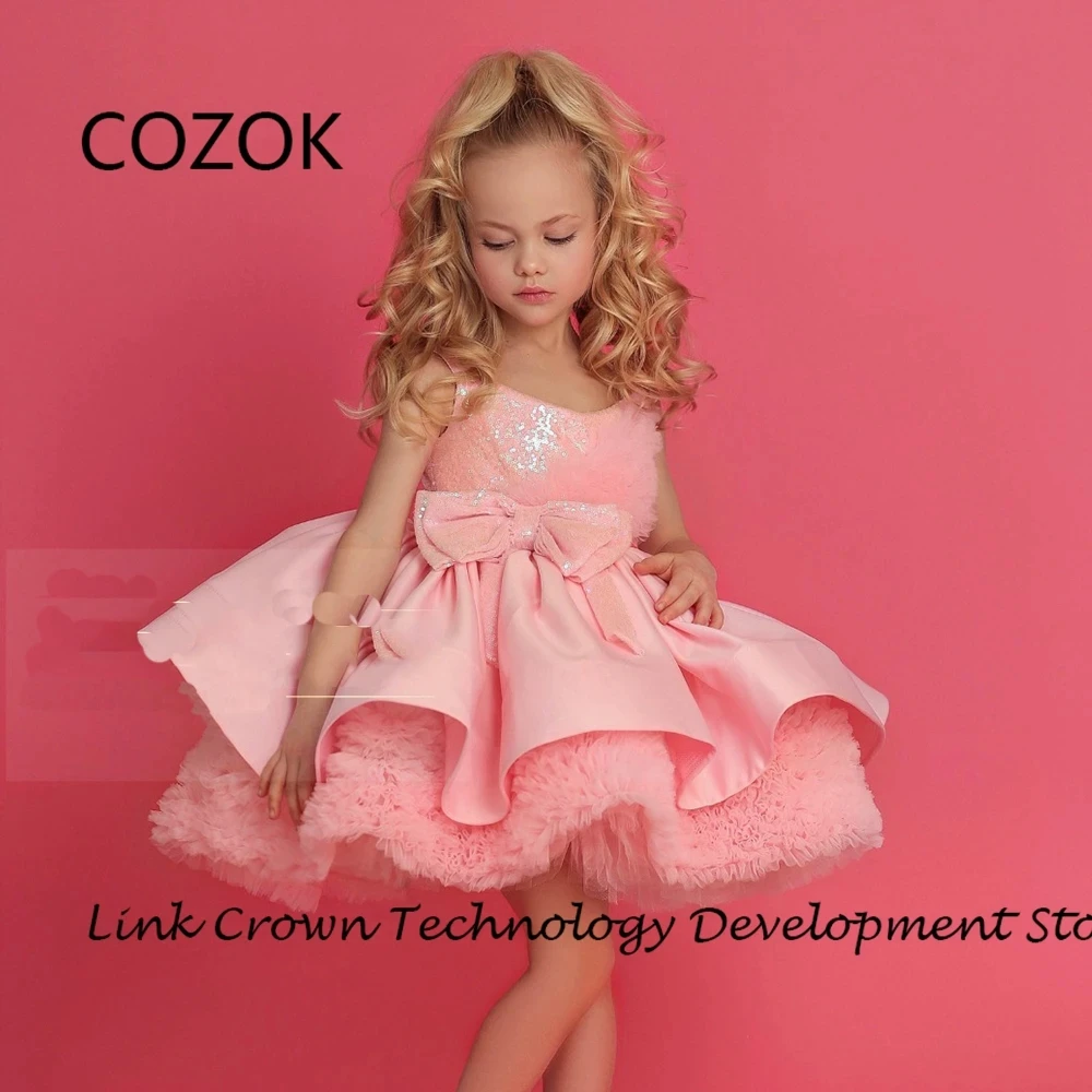 

Pink Scoop Flower Girls Dresses with Sequined Sleeveless Christmas Dresses for Princess 2025 Summer فستان عيد الميلاد