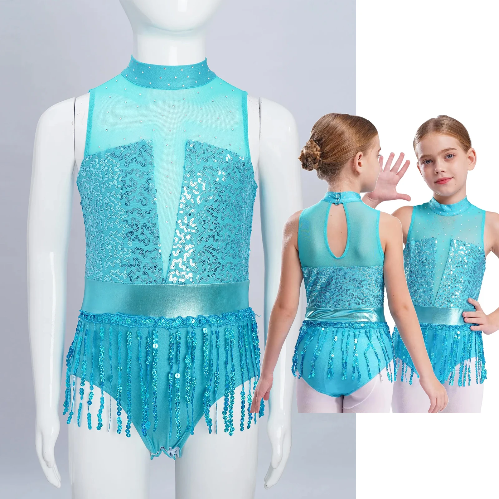 

Kid Girl Sleeveless Fringed Bodysuit Dress Modern Latin Jazz Samba Tango Rumba Chacha Ballroom Dance Leotard Performance Costume