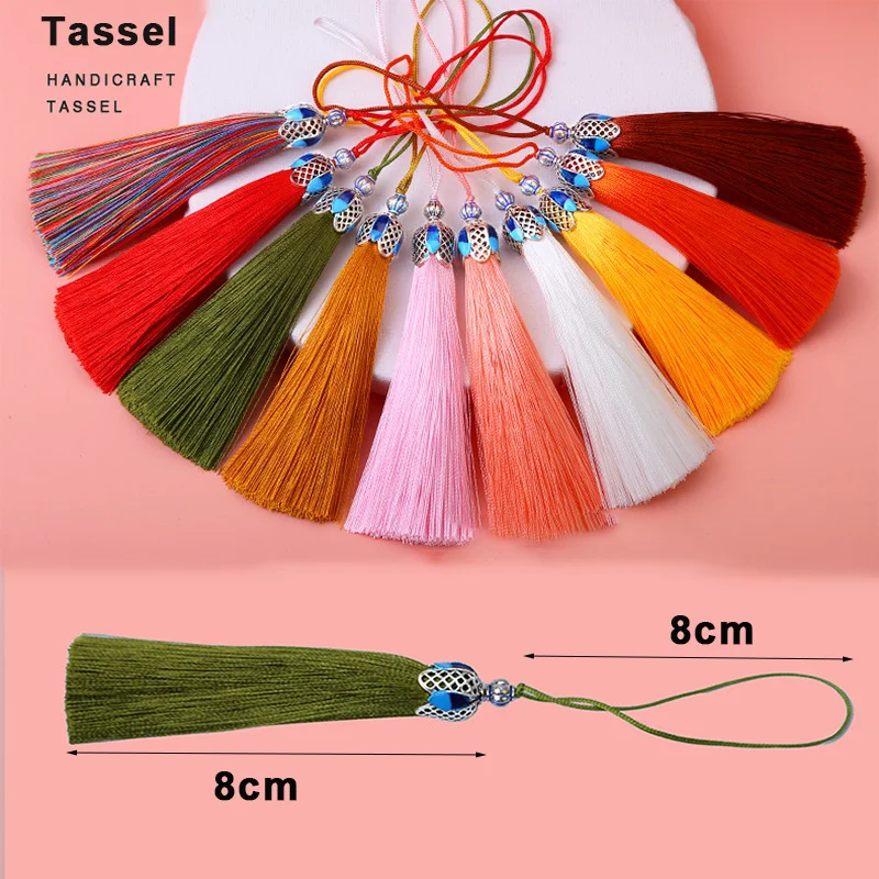 5Pcs Silky Elegant Tassels Soft Craft Tassels Fringe Cloisonne Tassel Charms Bulk Bookmark Tassel with Cord Loop for DIY Making