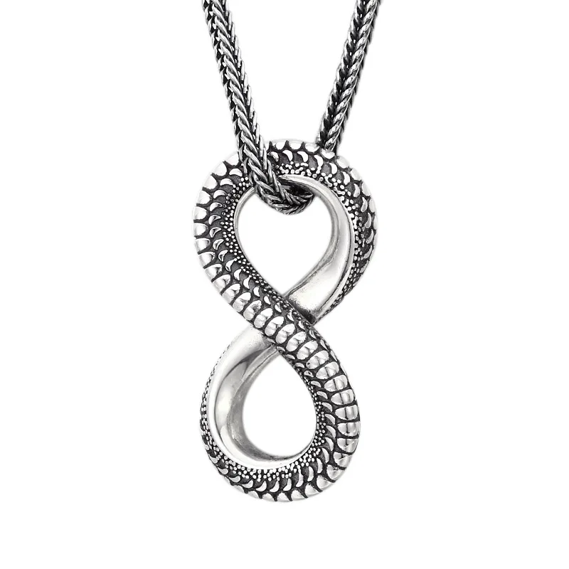 925 Silver Infinity Symbol Pendant on Chain Vintage Style Antique Finish Unisex Necklace