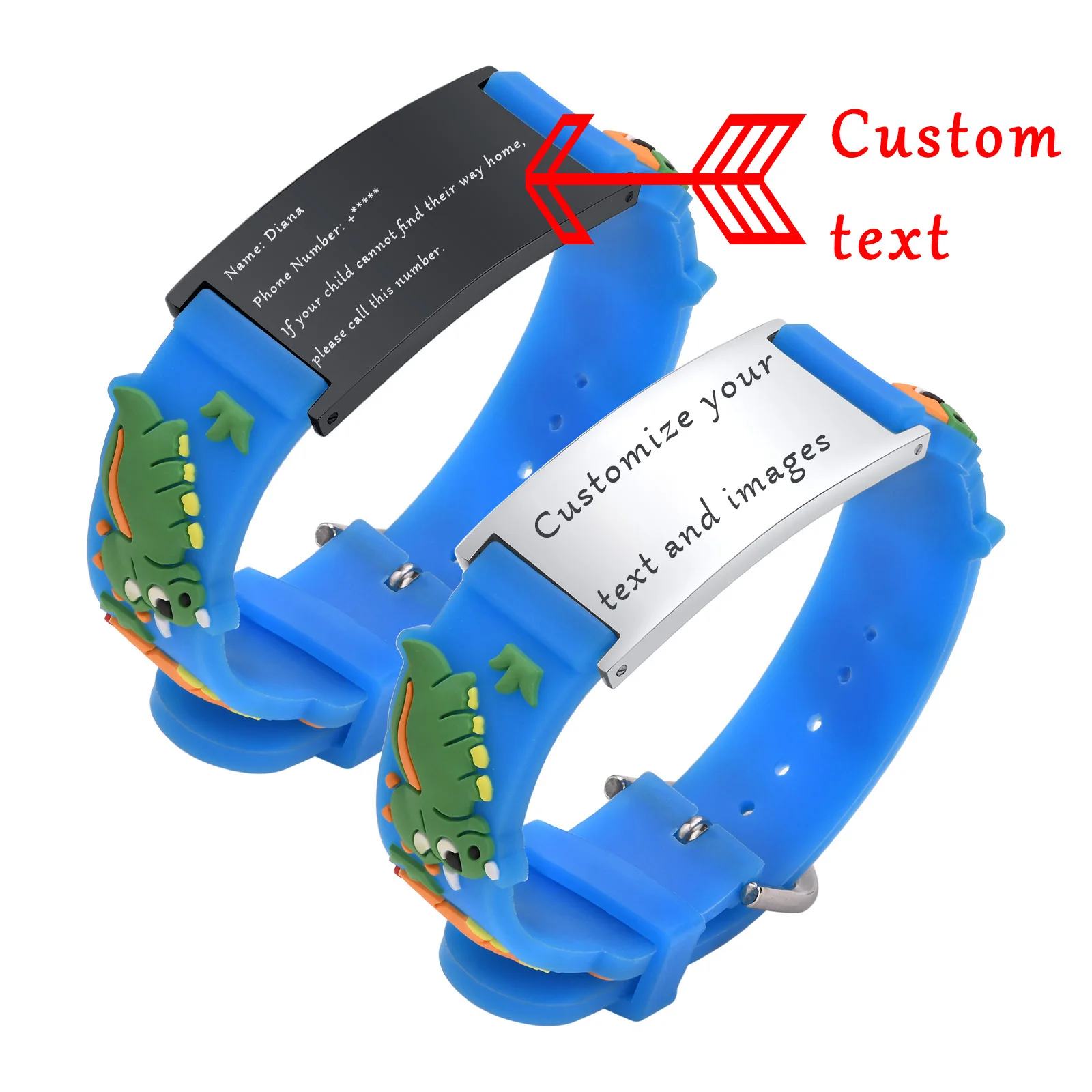 

Personalized Child Wristband, Adjustable Silicone Wristband Stainless Steel Engraved Nameplate, Suitable for Wrists 13-16.5cm