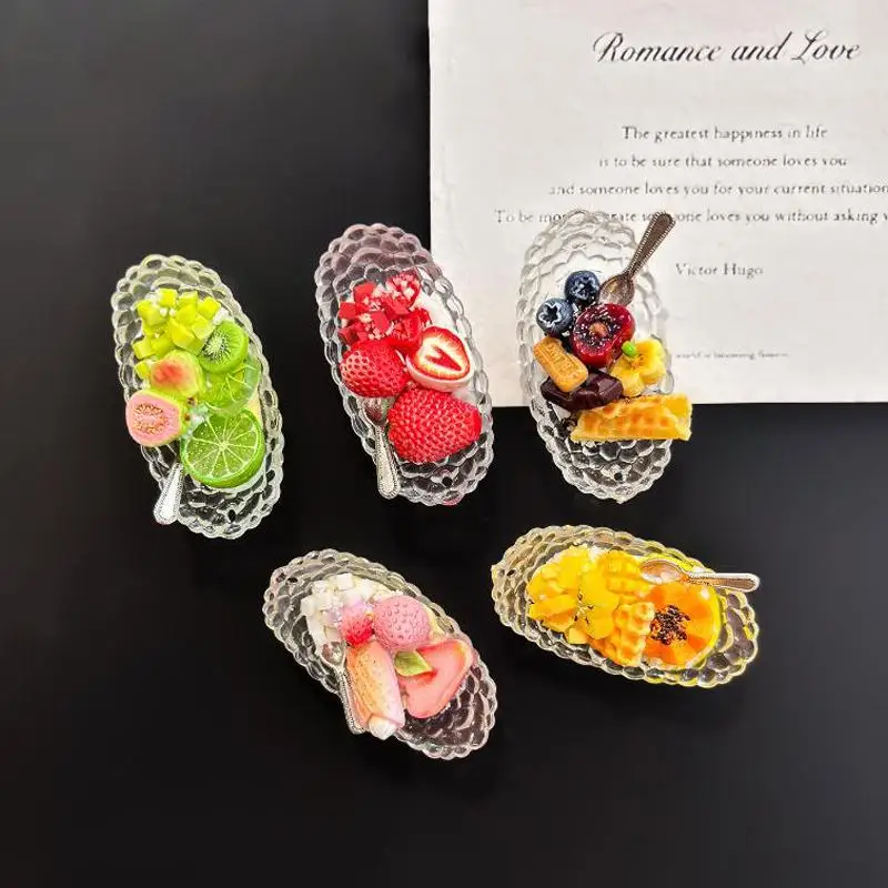 Fruit Plate Fridge Magnet Decorative Mini Oval Glass Fruit Bowl Refrigerator Magnets Kawaii DIY Embellishments Accessories