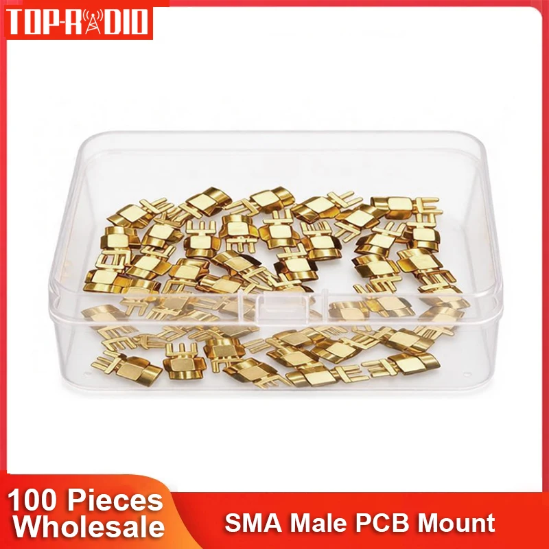 100Pieces Wholesale Gold Plated SMA Male PCB Panel Edge Mount Plug 4Pin 4mm Spacing RF Adapter