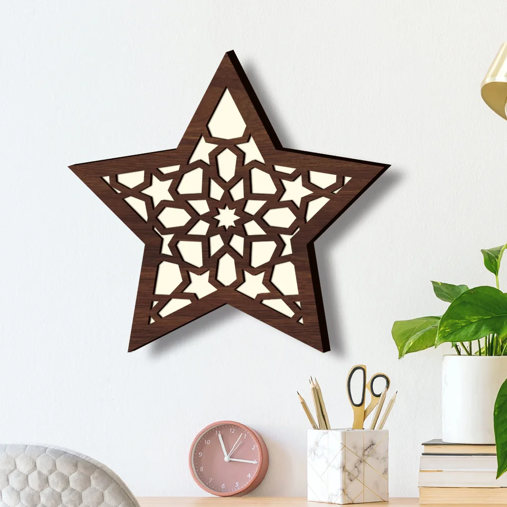 Ethnic style wall decoration Wood luminous moon 5mm+3mm wood composite wall sticker room decor aesthetic