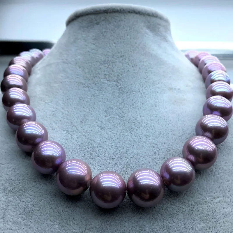 

Natural Edison 12-15mm Pearl Necklace Purple Blueberry Purple Round High Intensity Authentic Gift for Wedding Wear