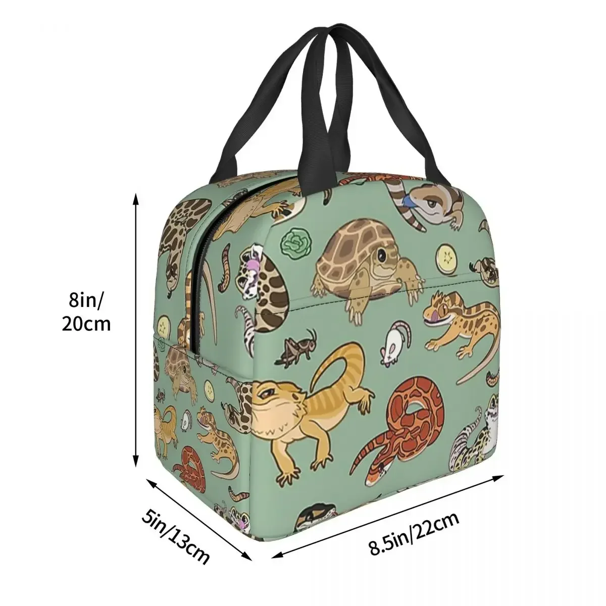 Reptile Pets Pattern Green Lunch Bags Insulated Bento Box Lunch Tote Leakproof Bags Cooler Thermal Bag for Woman Kids Work