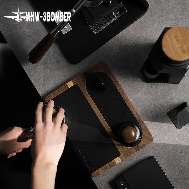 MHW-3BOMBER Coffee Tamping Station Wooden Silicone Espresso Tamper Mat for 51-58mm Portafilter Home Barista Coffee Accessories