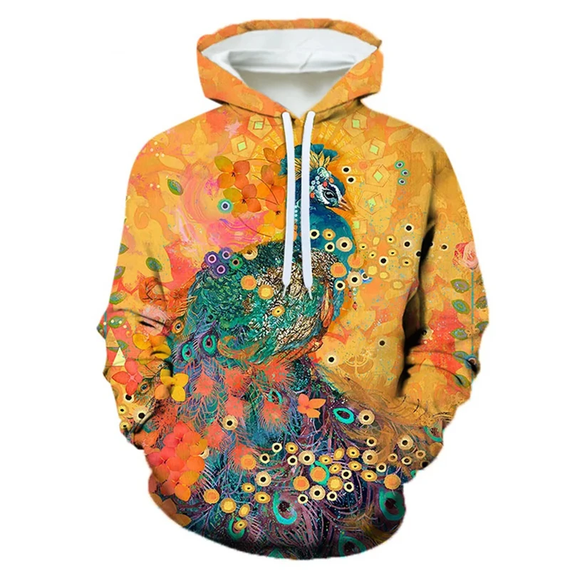 

Animal Graphic Men's Hoodie Casual Oversized Peacock 3d Print Harajuku Fashion Hooded Sweatshirts Streetwear Men Clothing Tops