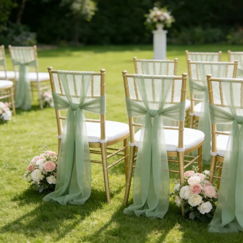 6/24pcs Chiffon Chair Sashes Wedding Chair Decor 20x275cm Solid Color Chair Decor for Party Ceremony Church Baby Shower