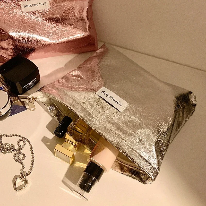Nowe błyszczące cekiny srebrne szampana kopertówka kosmetyczki kosmetyczka przenośne przybory toaletowe torba do przechowywania pielęgnacji skóry etui z organizerem