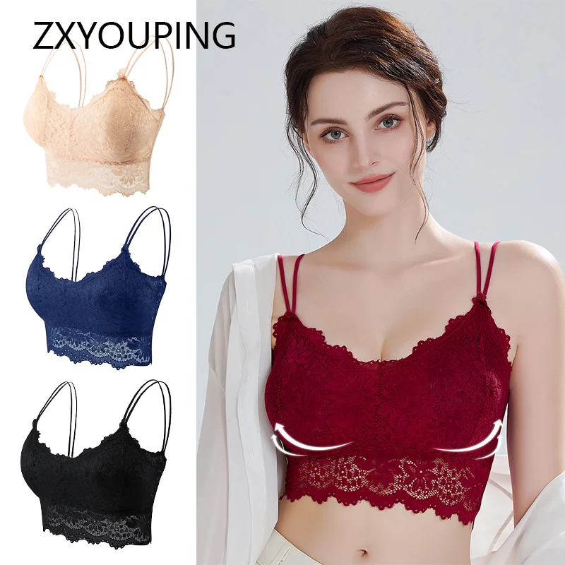 Women Sexy Lace Bra Seamless No Steel Ring Tube Top Cutout Red Breathable Lace Bra Padded Tube Top Underwear