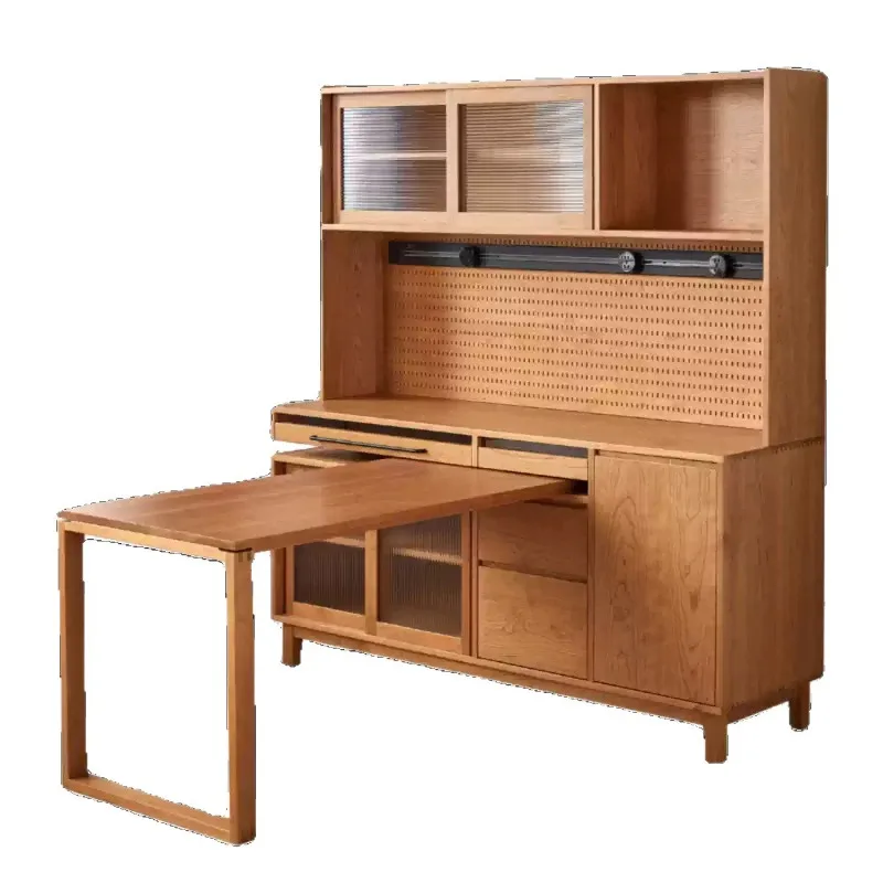 Nordic solid wood dining side cabinet, push-pull rotation, log wind dining table integrated cabinet