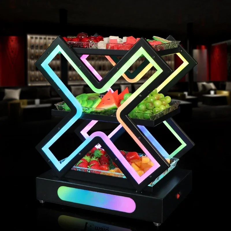 Bar luminous X fruit plate KTV three-layer cross-grid fruit snack metal luxury fruit rack