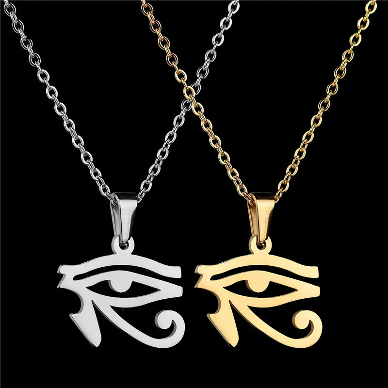 MadApe 2019 Fashion Egypt Eye Of Horus Charms Pendant Necklaces Stainless Steel Chain Necklace Gold Color Jewelry For Women Gift