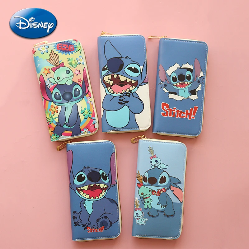 

Кошельки Disney Stitch, милые Мультяшные фигурки, кошелек для монет из искусственной кожи, вместительная длинная Многофункциональная портативная искусственная кожа