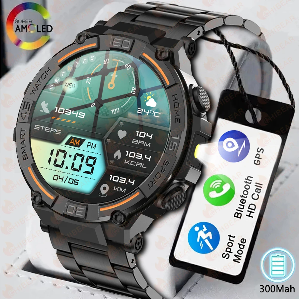 

2025 New Smartwatch Military Men 360*360 HD Screen Flashlight Health Monitoring Waterproof Heart Rate BT Call Smart Watch Man