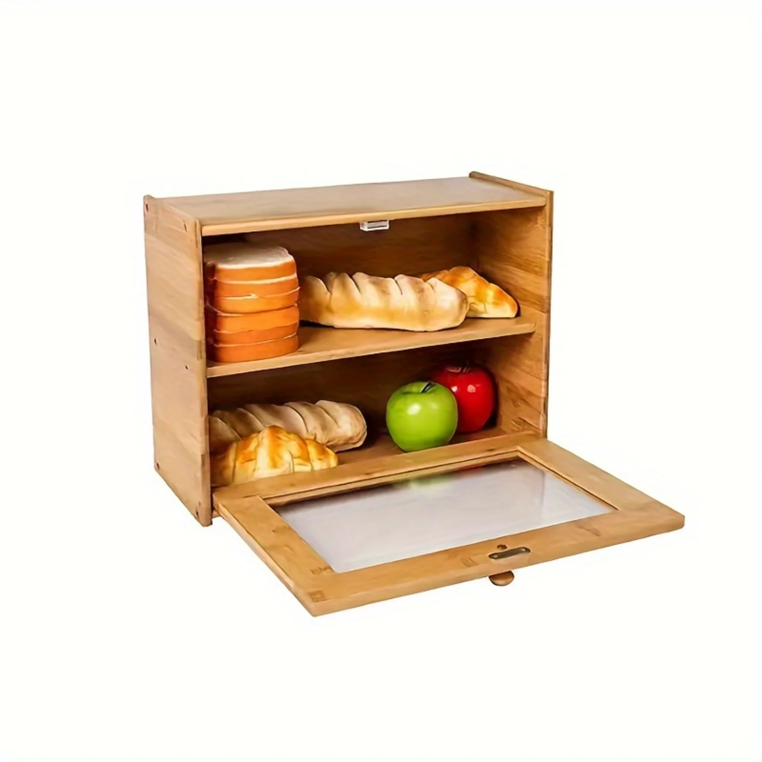 

1Pc Bamboo Bread Box with Flip-Top Lid - Double Layers Space Saving Food Container for Kitchen and Baking - Organizers & Accesso