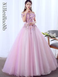 Vestido De quinceañera con cuello De barco, elegante, Formal, para fiesta, baile De graduación, flor dulce, novedad De 2023