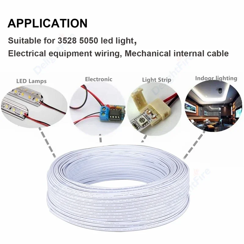Cables eléctricos de cobre estañado para altavoces, Cable de extensión de 2 pines, 22 AWG, auriculares de Audio, tira LED, bombilla de lámpara