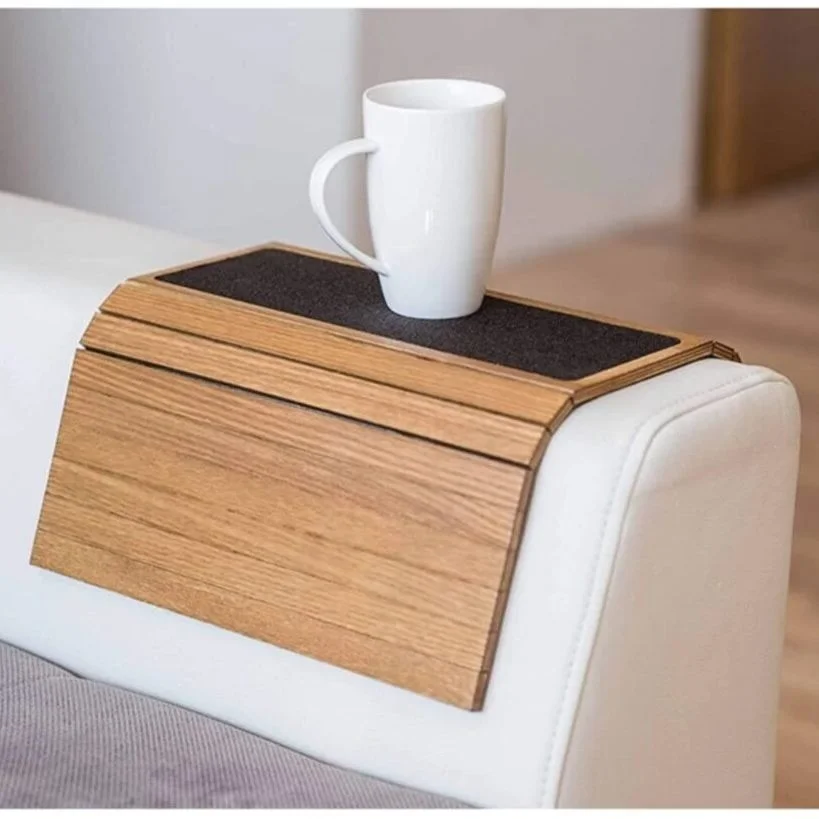 Wood Side Table Service Coaster Medium Leather Decorative Wooden Sofa Tray Armrest Slip-Resistant Folding Practical Design