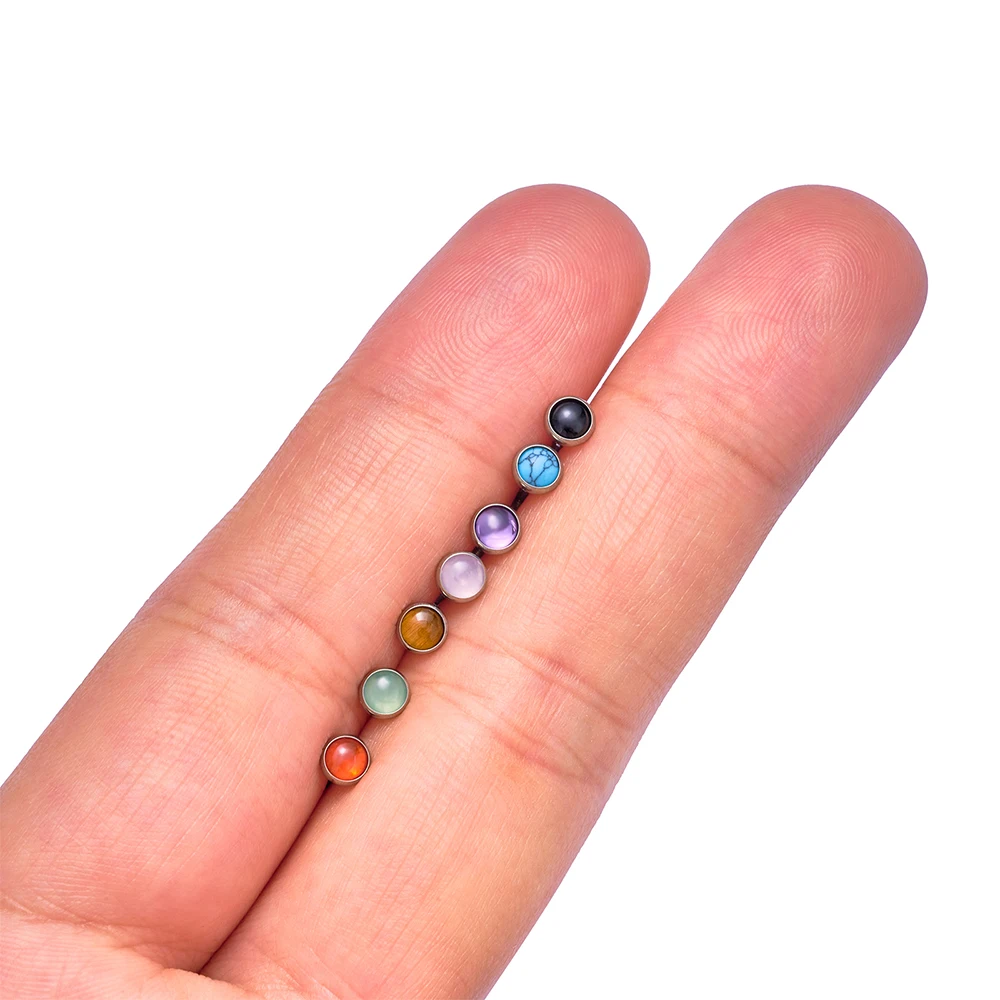 ASTM F136 G23 Titan kreisförmige Ohr-Lippen-Ohrstecker mit Naturstein-Oberteil, Labret-Zungen-Nasen-Ohrstecker, Körperpiercing-Schmuck – Detail 6
