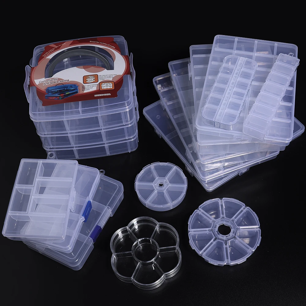 

1pcs Transparent Plastic Storage Box Multifunctional Jewelry Organizer Container Box with Grids For DIY Bracelet Beads Display