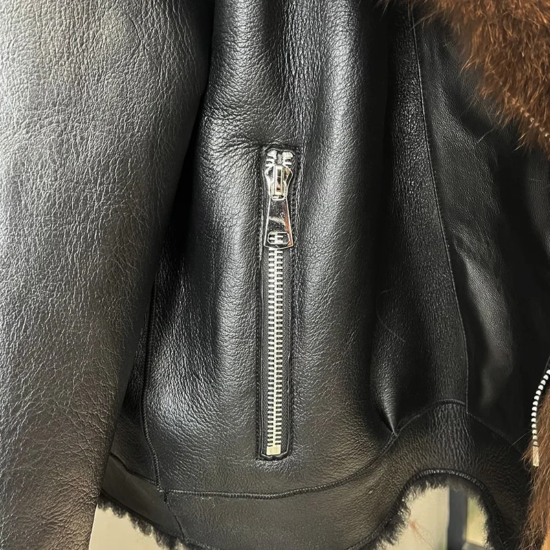 Winter Luxury Fashion Genuine Leather Jacket 2023 Sheepskin Fox Fur Collar Lady Coats Moto NZ5574