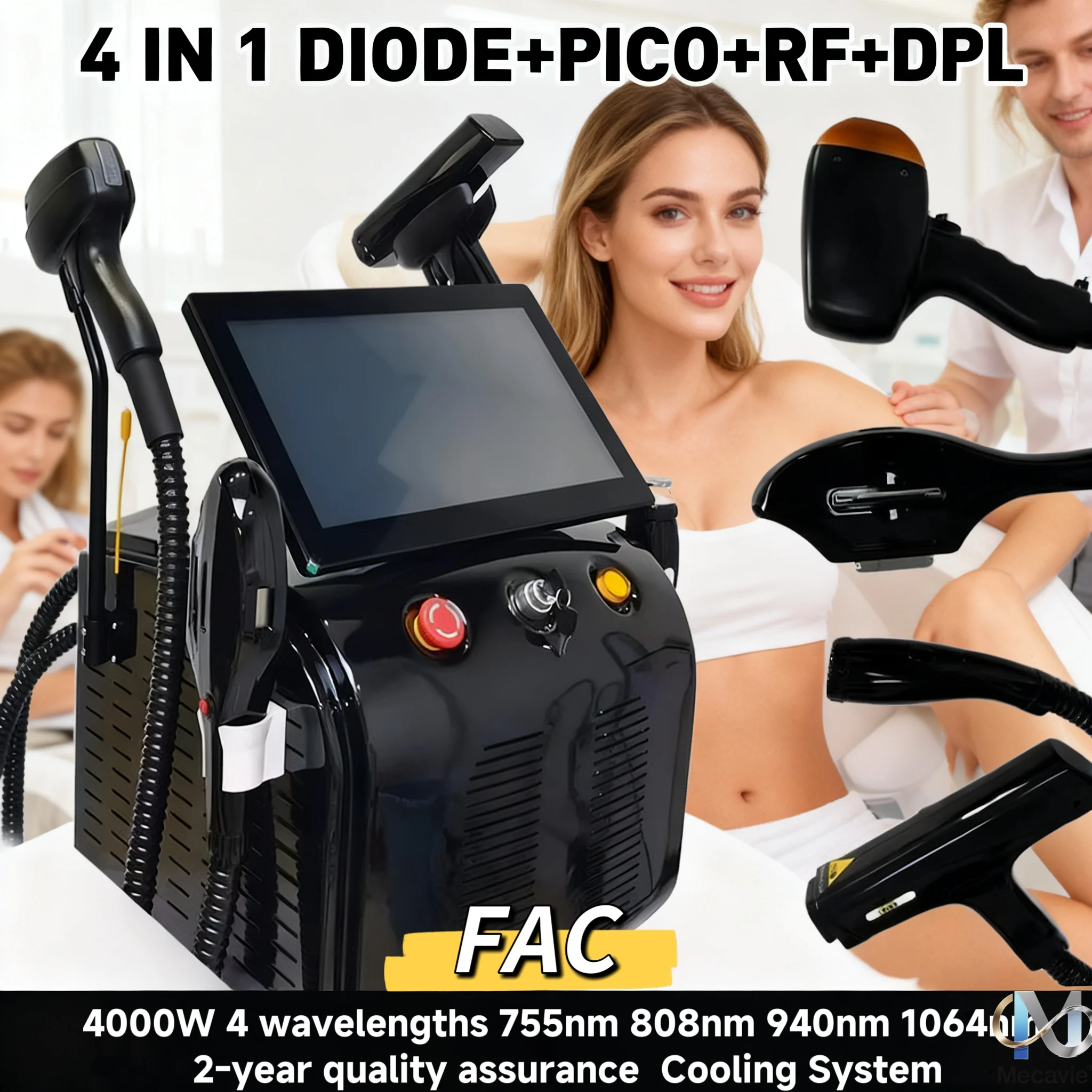 

Latest FAC Tech 4 In 1 Soprano Titanium Ice Laser Hair Removal 4 Waves 755 808 940 1064nm | Painless Safe Hair Removal System