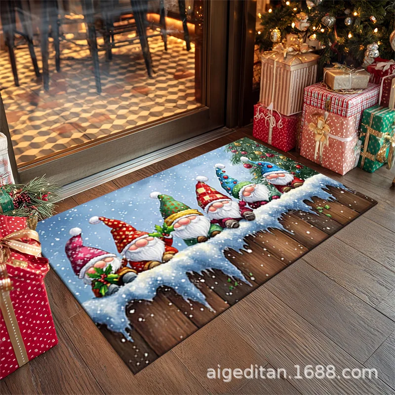 VIKAMA 2027 Christmas Cartoon Rug Red Christmas Dwarf Snowman - Bedroom, Living Room, Entrance Area, Entryway, Home Decor