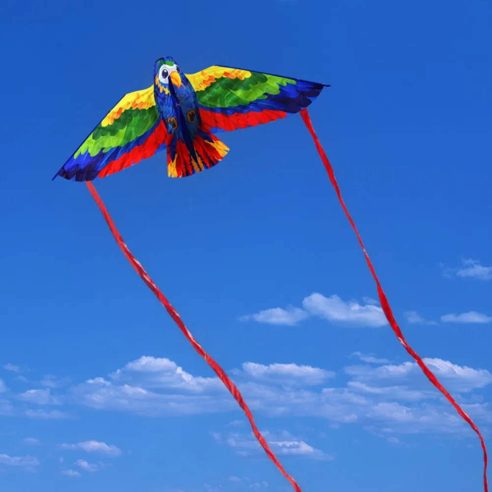 Nuevo cometa de loro y pájaro volador, cometa de cola larga de colores para niños, línea de cometa de 50 metros, pipas de dibujos animados Ripstop de 1M, deportes al aire libre