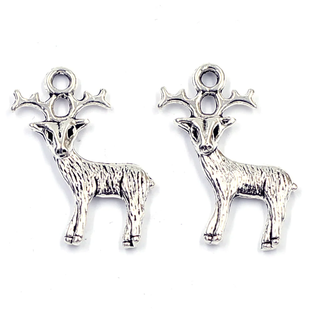 Pendants Silver Tone Breloque Noel Christmas Reindeer Animal Charm Jewelry DIY Findings 24x19mm
