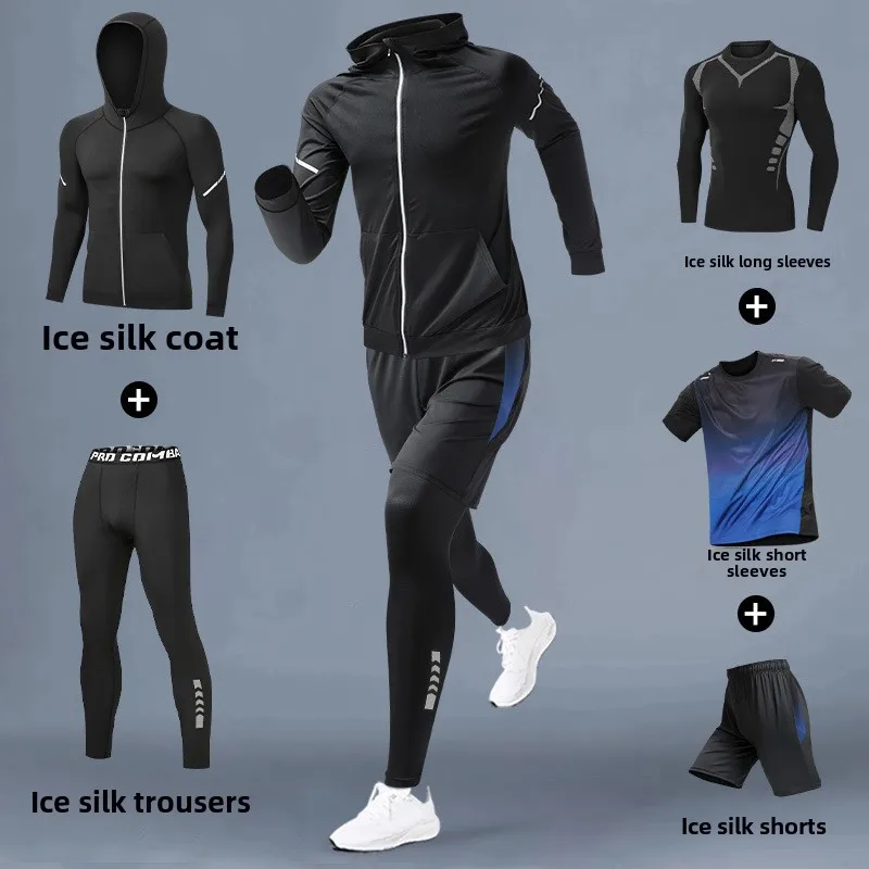 Quick Dry Compression Sports Suit 3-5 PCS Men's Running Sets Yoga Fitness Sportswear Basketball Tights Jogging Training Clothes