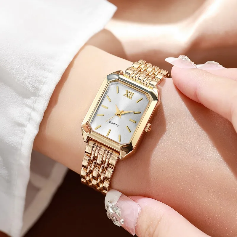 5PCS Womens Elegant Rectangle Rhinestone Quartz Watch Jewelry Set Fashion Women Watches Reloj Mujer Girl Clock Gift（Without Box） image 4