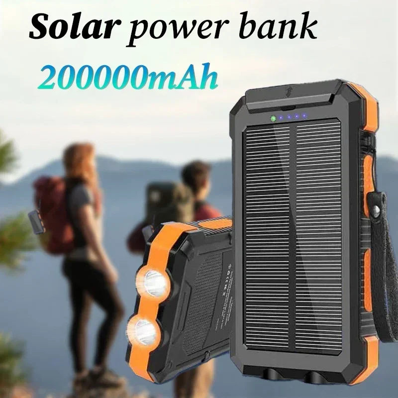 200000mAh Solar Power Bank ricarica rapida batteria esterna 2USB Outdoor Mobile Power Supply torcia per Xiaomi IPhone Samsung