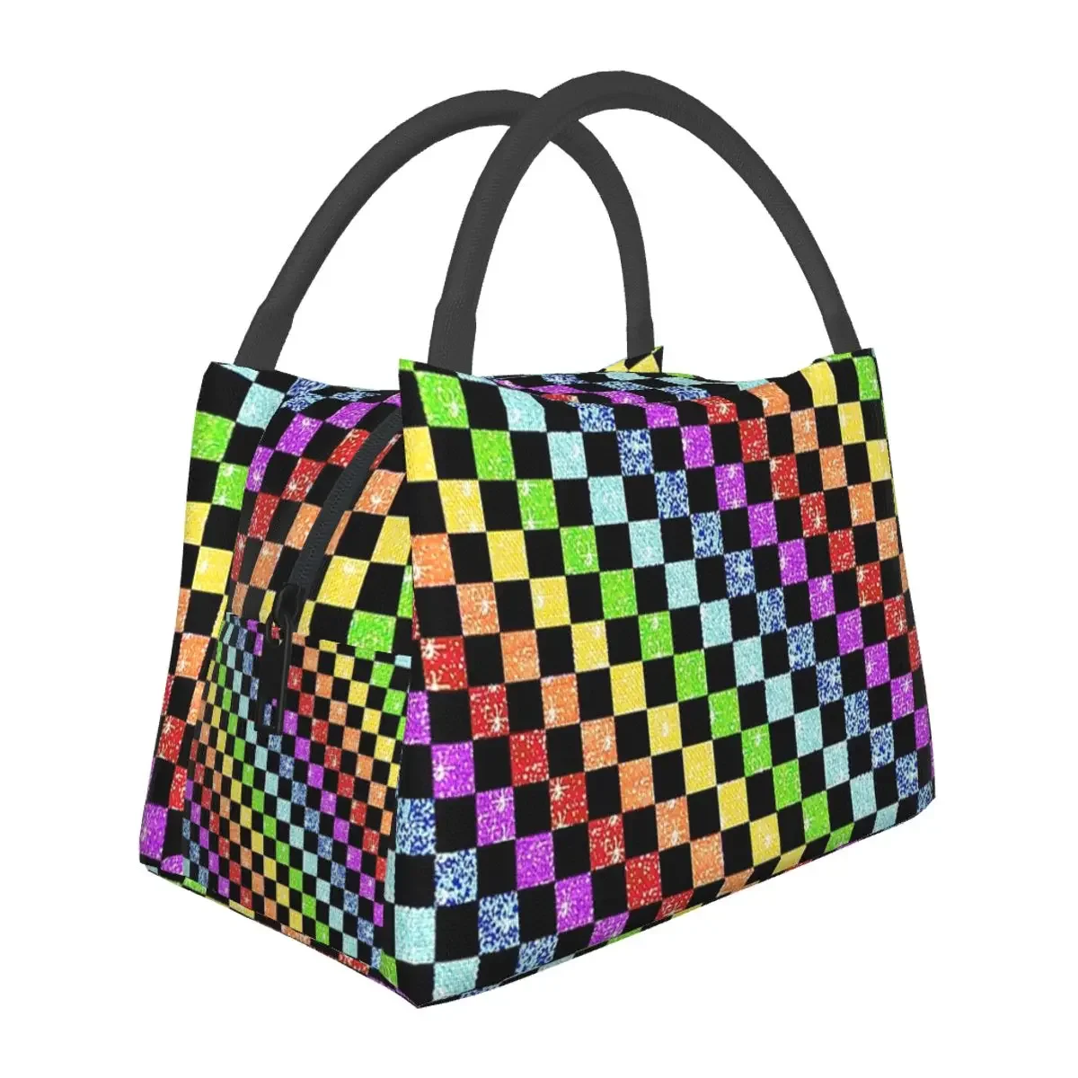 

Rainbow Checkered Print Lunch Bags Insulated Bento Box Portable Lunch Tote Picnic Bags Cooler Thermal Bag for Woman Girl School