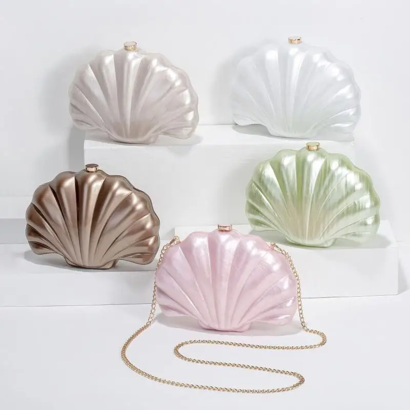 Trend Evening Party Purses Acrylic Shell Clutch Bag for Women Designer Irregular Box Chains Shoulder Crossbody Bags